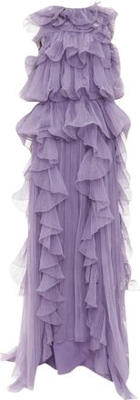 Alberta Ferretti lavender purple sheer silk tiered evening gown