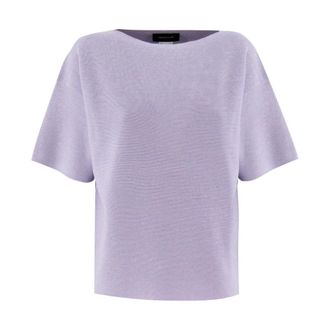 Fabiana Filippi Verfijnde Gebreide Boot Neck Trui - Dames - Ronde hals truien - Paars - XS - Katoen - Truien & Vesten