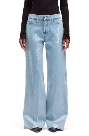7 For All Mankind Lotta Sequin Wide Leg Stretch Jeans in Shimmer at Nordstrom, Size 27