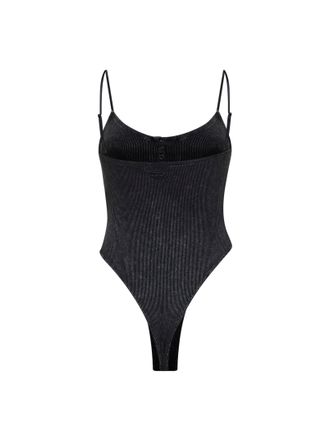 Diesel Womens Dark Grey Marbled Ribbed Jersey T-Ley Bodysuit Viscose Tops Top