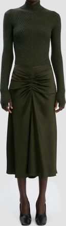 Victoria Beckham Gathered Waist Midi Skirt In Dark Olive