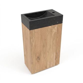 Saniclass Holz Pure Toiletmeubelset - 40x60.5cm - 1 deur - fontein natuursteen donker - kraangat rechts - eiken natural