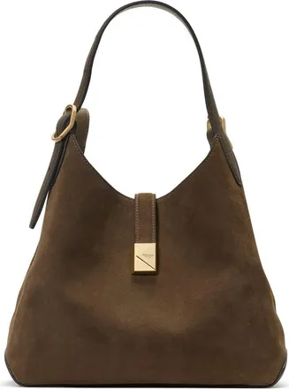 Kate Spade New York deco pebble leather and suede shoulder bag in Burnt Sage Multi at Nordstrom