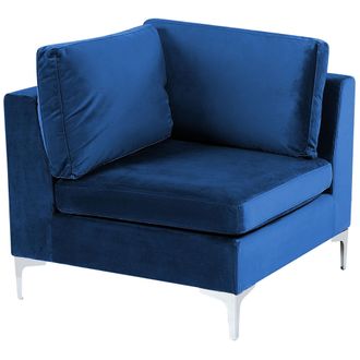Beliani M&oacute;dulo Esquinero De Terciopelo Azul Marino Rinconera Patas Metal Glamour Evja