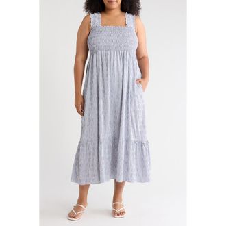 Max Studio Smocked Bodice Tiered Sundress in Navy/White at Nordstrom Rack, Size 2 X