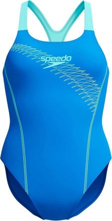 Speedo Dames-eendelig zwempak met Medley Medalist-print (Blauw/Groen)