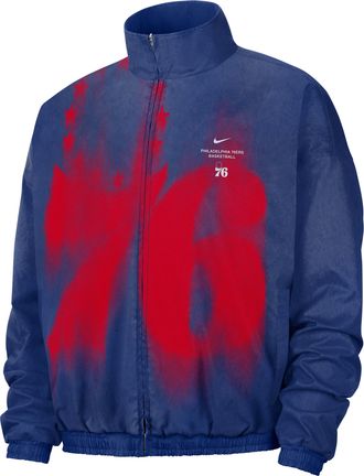 Nike Mens Philadelphia 76ers Standard Issue Basketball Woven Jacket in Blue | II6117-495