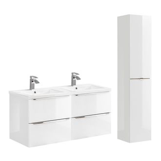 Petits Meubles Set mueble lavabo encastrado y columna estratificado Blanco