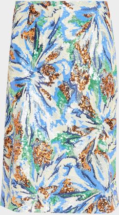 Paco Rabanne Sequined Abstract Floral Midi Skirt