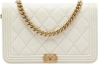 Chanel Pre-owned Wallet on Chain - Dames - Vintage Schoudertas - Beige - ONE Size - Leer - Vintage