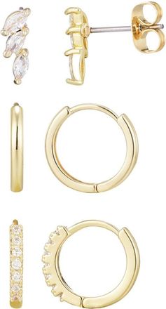 Adornia Adornia 14K Plated Cz Huggie & Stud Earrings Set
