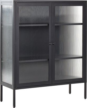 Beliani Beliani - Aparador De Metal Negro 90 X 31 Cm Vidrio Armario Expositor 2 Puertas Oficina Lerryn