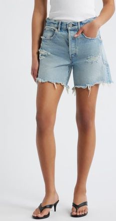 Moussy Vintage McKendree High Waist Ripped & Repaired Denim Cutoff Shorts in Light Blue at Nordstrom, Size 25