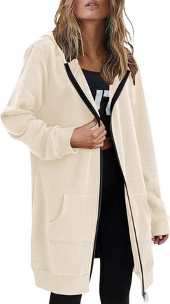 Generic Women Casual Zip Up Fleece Hoodies Tunic Sweatshirt Long Hoodie Jacket Oversized Cotton Hoodies Lightweight Long Sleeve Sweatshirts Fall Winter Zipper