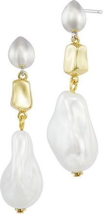 Savvy Cie Jewels Two-Tone Plated 15-16Mm Pearl Drop Earrings