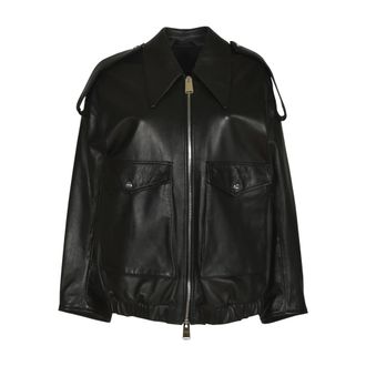 Dondup Leather Jackets, female, Black, Size: 2XS Oversize Bomber Jacket