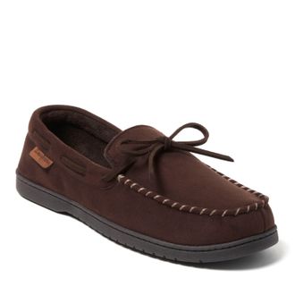Dearfoams Mens Toby Moccasin Slipper with Tie