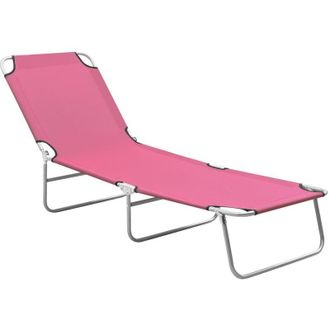 vidaXL Folding Sun Lounger Steel and Fabric Pink vidaXL