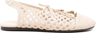 Hereu Sardana Slingback Pump met Veter en Geweven Detail - Dames - Ballerinas - Beige - 40 EU - Leer - Schoenen