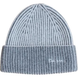 TBCo Cashmere & Merino Ribbed Two-Tone Beanie in Charcoal Two-Tone at Nordstrom