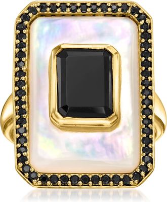 Ross-Simons Mother-Of-Pearl and Onyx Ring With Black Spinel in 18kt Gold Over Sterling