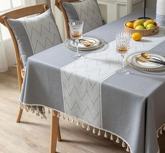 OEM Mantel De Algod&oacute;n Y Lino Con Flecos Para Cocina, Comedor Y Mesa, Lavable A M&aacute;quina, Gris, 140 X 260 Cm