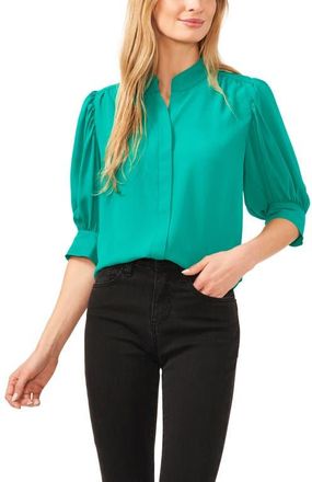 CeCe by Cynthia Steffe Puff Sleeve Button-Up Shirt in Everglade at Nordstrom, Size Medium