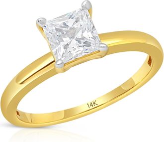 MAX + STONE 14k Yellow or White Gold 1 Carat Cubic Zirconia Princess Cut Engagement Ring