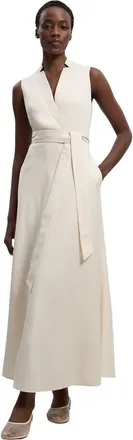 Karen Millen Tailored Linen Wrap Maxi Dress in Ivory at Nordstrom, Size 12