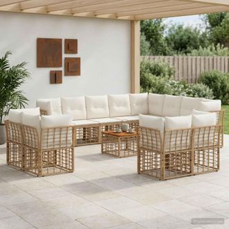vidaXL Vidaxl Set Di Divani Da Esterno 13 Pz Naturale E Bianco Crema