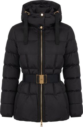Elisabetta Franchi Black Grosgrain Trim Belted Down Jacket