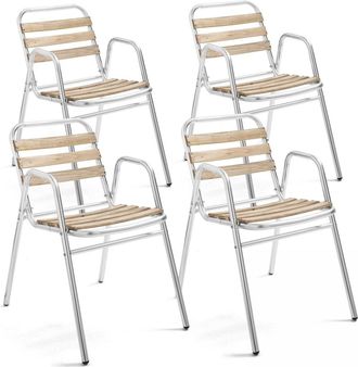 Oviala Lote de 4 sillas de jard&iacute;n de aluminio gris