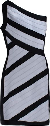 H&eacute;rve L&eacute;ger Black and Grey Striped One Shoulder Mini Dress Size XS
