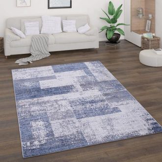 Paco Home Tappeto Salotto Pelo Corto Vintage Astratto Moderno Geometrico Motivo Diamante 160x220 cm, Blu 2 - Paco Home