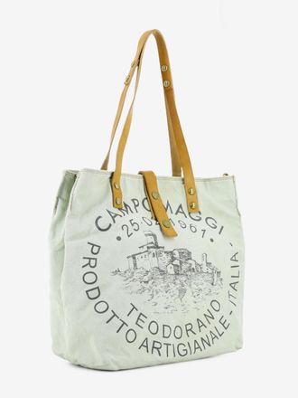 Campomaggi Borsa shopper Genziana stampa Teodorano verde acqua