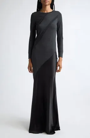 Zankov Agathe Long Sleeve Wool & Silk Maxi Dress in Charcoal Melange at Nordstrom, Size Medium