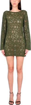 GCDS Boat Neckline Back Drawst - Dames - Korte kleedjes - Groen - M - Kleedjes