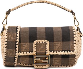 Fendi Pre-owned Womens Baguette Ff Logo Straw Detail - Tan Textile - One Size