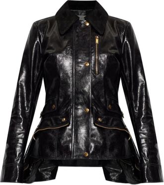 Alexander McQueen Giacca in pelle con colletto a coste - Nero