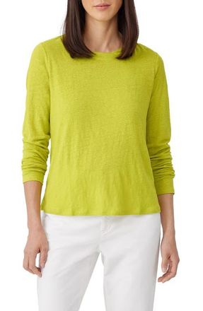 Eileen Fisher Organic Linen Long Sleeve T-Shirt in Citron at Nordstrom, Size X-Large