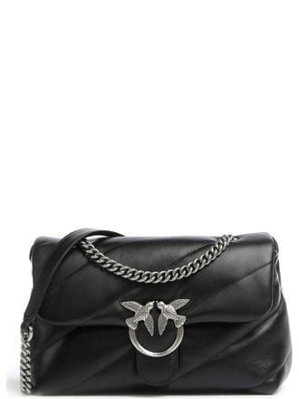 Pinko Quilted Cow Leather Crossbody Bag With Silver Clasp And Chain Strap