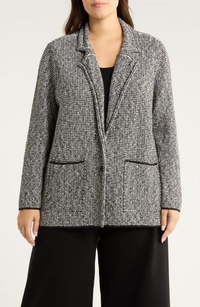 Eileen Fisher Notch Collar Organic Cotton Blend Jacket in Black/Soft White at Nordstrom, Size 2 X