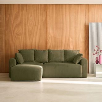 Sweeek Sof&aacute; cama esquinero de pana fina reversible con espacio de