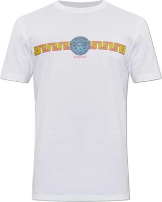 Versace Bedruikt Katoen-Jersey Slim T-shirt - Heren - T-shirts - Wit - M - Katoen - Tops
