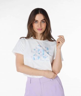 Esqualo Blocks Print T-Shirt In Off White And Blue