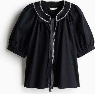H&M Popelinebluse mit Bindedetail - Schwarz