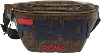 Fendi Mania Logo Waist Zucca Coated Canvas Brown Canvas Handbag (Pre-Owned)