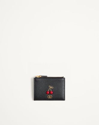 Valentino Garavani Portacarte Cherryfic In Vitello Granato Donna NERO UNI