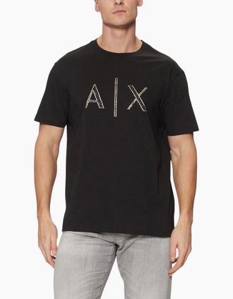 Armani Mens Armani Exchange Mens T-Shirts Milano A|X Print Casual Cotton Tee Summer Top - Black - Size: 40
