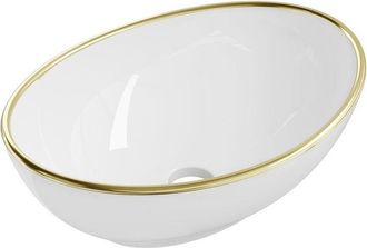 Desconocido Desconocido - Lavabo cerámico sobre encimera, 40,5x33x14 cm, Blanco/Dorado